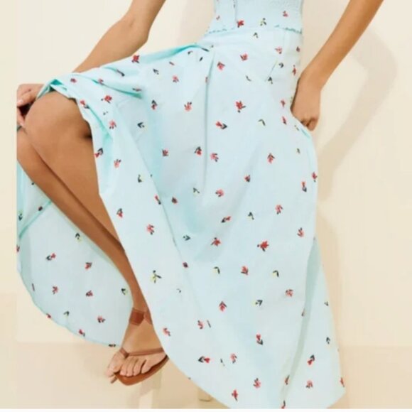 Anthropologie Solid & Striped Embroidered A-line Midi Skirt Blue size S - Picture 1 of 5